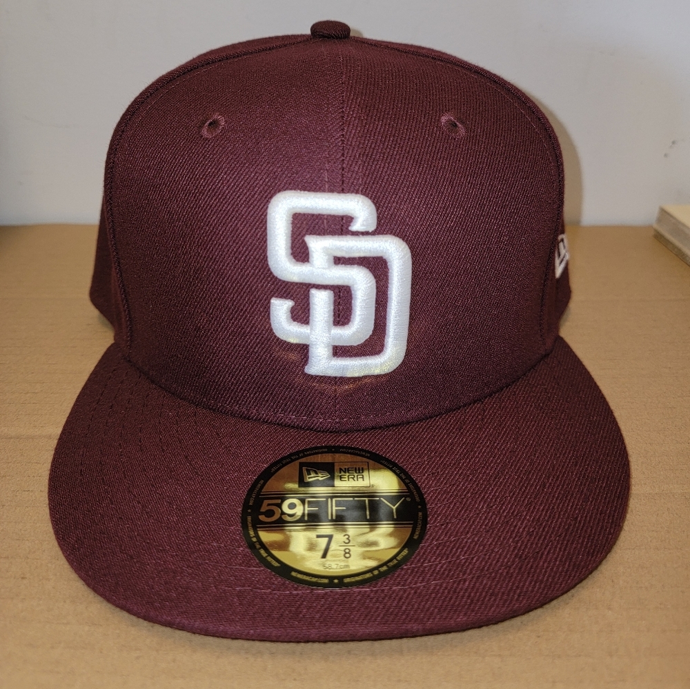 San Diego Padres New Era White Logo 59FIFTY Fitted Hat Maroon Size 7 3/8